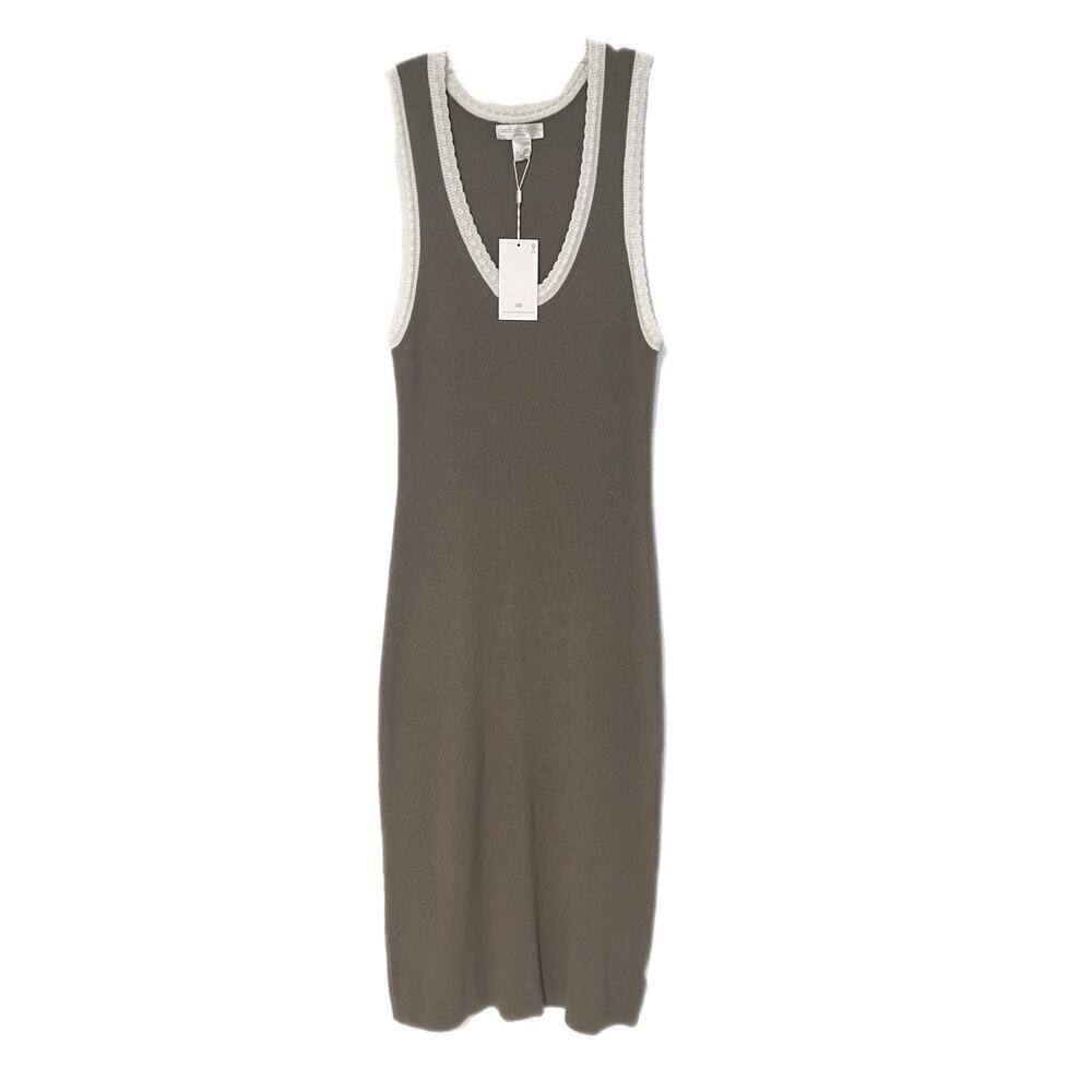 Caroline Constas Knit Maxi Dress Large Ribbed Green Minimalist Romantic NEW